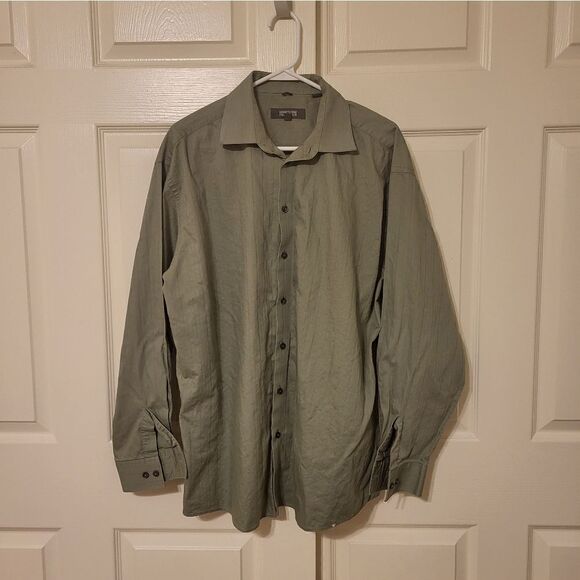 Kenneth Cole Reaction green collard button-down dress shirt - Picture 1 of 9